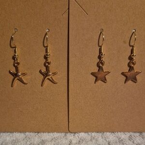 Gold Starfish and Star Earrings